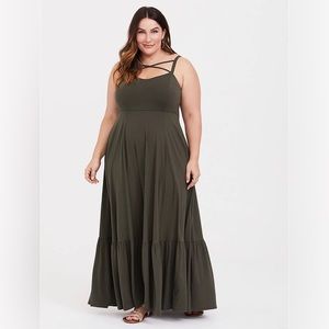 TORRID | OLIVE GREEN JERSEY CRISSCROSS SHIRRED MAXI DRESS